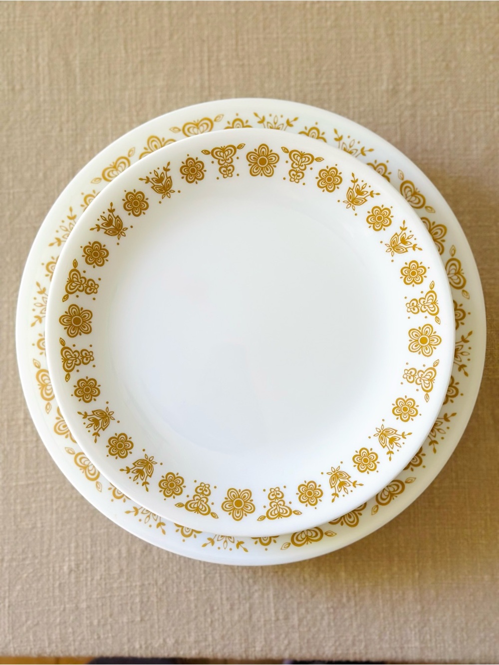 Large set of Vintage Butterfly Gold Corelle Luncheon Plates